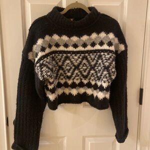Free People mock neck Argyle sweater. Blk/Wht/Grey. Size XS. Great condition.